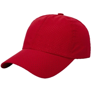 Red breathable mesh baseball cap for men, sport quick-dry outdoor sun hat in side view