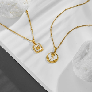Butterfly Rose Pendant Necklace Titanium Steel Mother Of Artificial Pearl Shell Satellite Chain Gold Plated Vintage Jewelry For Women