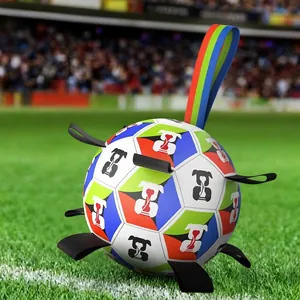 Interactive Dog Soccer Ball With Nylon Grab Tabs Durable PU Outdoor Fetching Toy For Small Medium Large Dogs