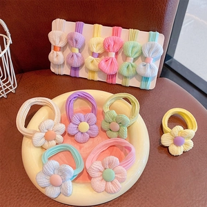 Sweet macaron candy colored elastic hair ties set with bow and flower designs for girls
