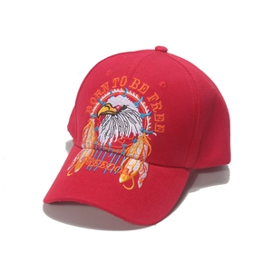 Men's red baseball cap with eagle embroidery and 'Born to be Free' text on white background