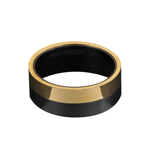 Minimalist punk style stainless steel ring with black and gold bicolor split design