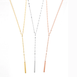 Minimalist Y-shaped lariat necklace in gold, silver, and rose gold stainless steel