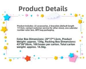 Detail specifications for DIY Halloween advent calendar kit with beads and bracelets