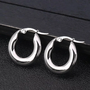 Minimalist chunky silver stainless steel hoop earrings with high polish finish
