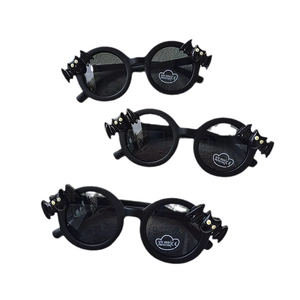 Black round bat-shaped sunglasses for kids with UV400 protection and festive style