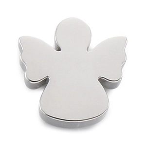 Polished silver angel locket necklace pendant with a reflective mirror finish on white