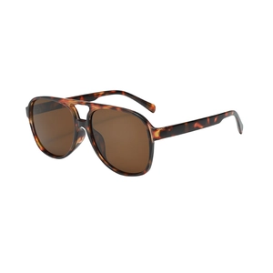 Retro double-bridge aviator sunglasses with amber frames and brown tinted lenses