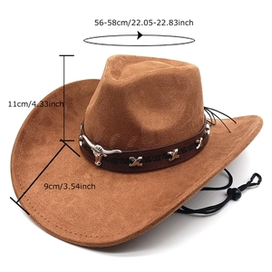 Brauner Western-Cowboyhut aus Wildleder mit Stierkopf-Dekor, breite Krempe für Damen