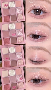 Nine-color eyeshadow palette with matte and shimmer textures and butterfly embossed pans