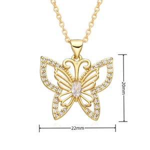 Close-up of butterfly pendant with white zircons and dimensions of 22mm by 20mm