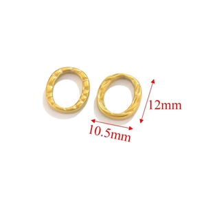 Detailed size chart showing 12mm x 10.5mm hammered gold irregular oval earring links