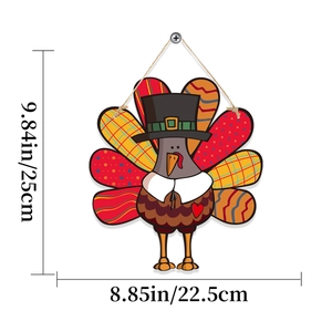 Thanksgiving turkey wooden hanging sign detail with 25cm by 22.5cm size dimensions