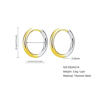 Two-tone gold and silver titanium steel hoop earrings 19mm diameter for women