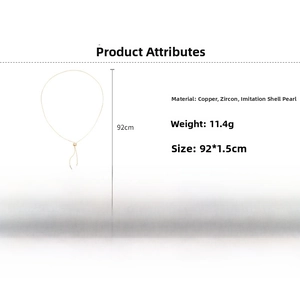 Détails du collier long en Y avec cuivre, zircon et perles de coquillage, long de 92cm