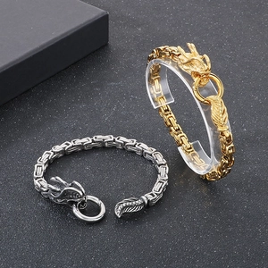 Vintage stainless steel dragon head and tail Byzantine chain bracelets in gold and silver