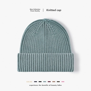 Gerippte Strickmütze Beanie Polyester Kernspinngarn Warm Aufschlag Ohne Krempe Gewaschen Distressed Winter Herren Damen