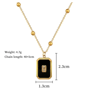 Detailed specs of the vintage gold necklace with black pendant and zircon stone inlay