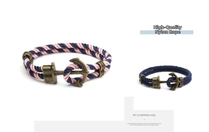 Detail of nautical anchor bracelets made with premium braided nylon rope in navy and pink