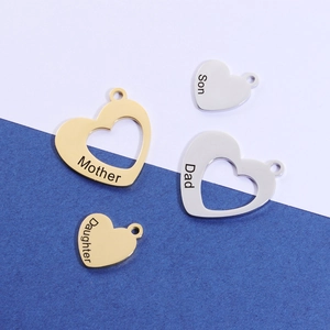 Heart Shape Pendants 304 Stainless Steel 18K Gold Plated Engraved Mother Dad Son Daughter DIY Jewelry Making Polished Charms