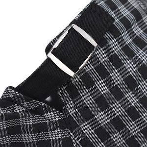 Classic black and white checkered beret featuring a silver metal adjustment buckle