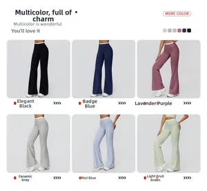 Collage de pantalons de yoga évasés taille haute en six coloris avec ceinture