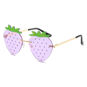 Creative strawberry shaped sunglasses with purple lenses and gold metal frames