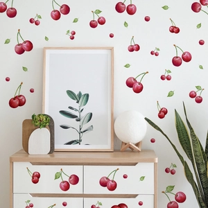 Self-adhesive cherry wall stickers in watercolor style for living room and bedroom decor