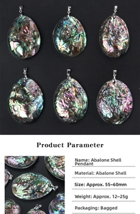 Detail view of large teardrop abalone shell pendant with natural iridescent luster