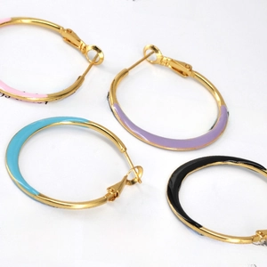 French style gold-plated enamel hoop earrings in pink, purple, blue and black