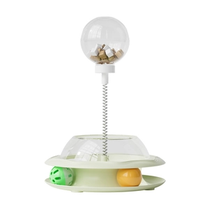 Juguete interactivo para gatos con dispensador de comida, bola con resorte y pista verde
