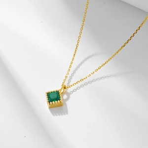 925 Sterling Silver Square Emerald Zirconia Pendant Necklace For Women Light Luxury Geometric Clavicle Chain Jewelry Gift
