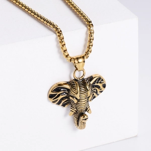 Elephant Head Pendant Necklace 316L Stainless Steel Buddhism Religious Vintage Retro Jewelry For Men Women