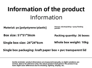 Detailed product specifications card for 6cm flocked Christmas balls in a 24x24x6cm box