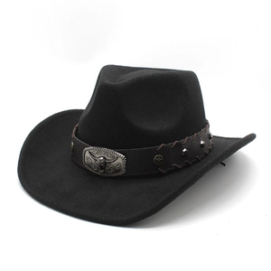 Vintage Western Cowboy Hat With Bull Head Metal Buckle Leather Band Star Rivets Wide Brim Wool Felt Fedora For Men Women
