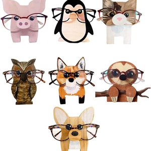 Creative wooden animal spectacle holders in pig penguin cat owl fox and sloth designs