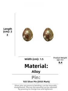 Detail view of gold drop earrings showing S925 silver needle stamp and dimensions