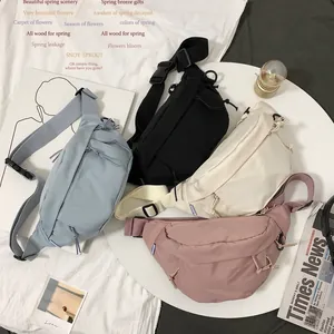 Minimalist streetwear nylon chest bag with adjustable strap in four solid colors
