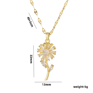 Spinning golden sunflower necklace with clear zircon stones on a sleek cable chain