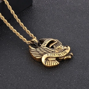 Gothic gold eagle pendant necklace in vintage titanium steel with Ride To Live engraving