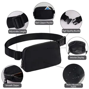 Waterproof nylon sports fanny pack with adjustable strap and multiple zip compartments