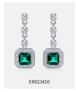 Detail of square emerald cut earrings with S925 silver and shimmering zircon accents
