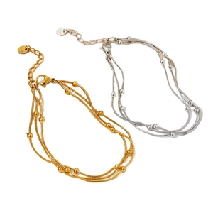 Bracelets multicouches en acier inoxydable à perles dorées et argentées style bohème