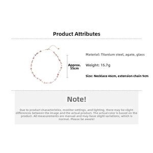 Detailed specs of beaded necklace with titanium steel, agate, and size parameters