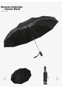 Classic black inverted umbrella with reinforced frame and ergonomic auto-open handle