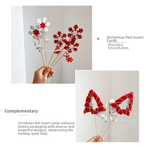 Detailed view of Christmas felt and wood picks for bouquet or cake decoration