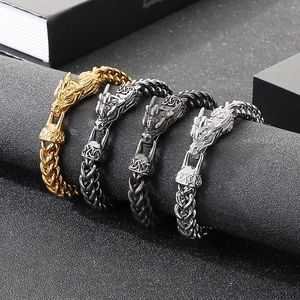 Vintage-Drachenkopf-Armbänder aus Edelstahl in Gold, Schwarz, Gunmetal und Silberfarben