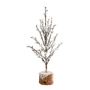 Artificial pine Christmas tree with crystal beads and wooden base for holiday decoration