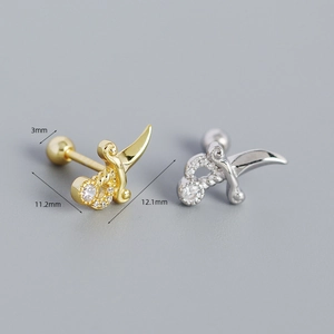 Retro s925 silver dagger stud earrings with cubic zirconia and screw ball back
