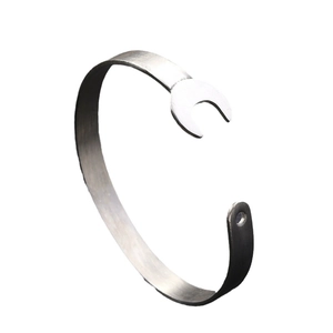 Punk style creative stainless steel open bracelet featuring a unique wrench tool design